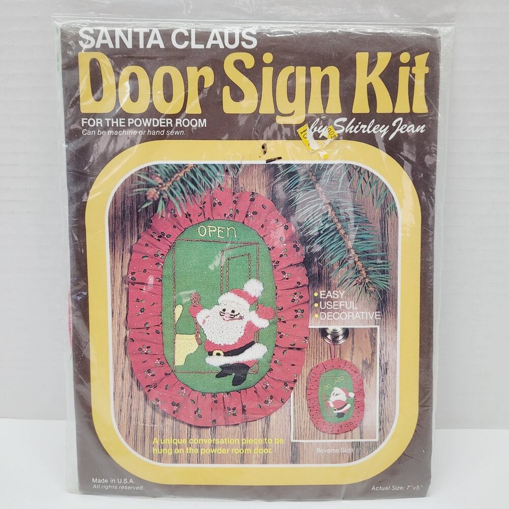 VTG Shirley Jean Santa Claus Door Sign Kit DIY Christmas Hand Sewn Embroidery